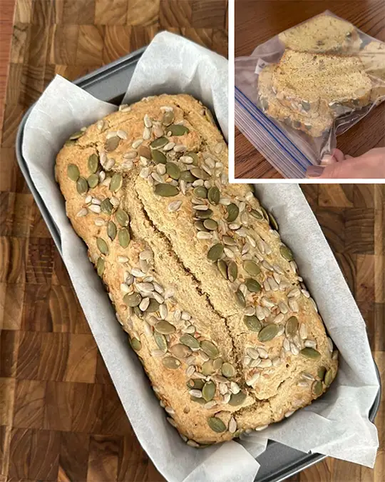 Pão saudável fatiado e embalado para congelar